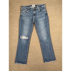 Paige Womens Distressed Straight Leg Jeans Brigitte Medium Wash Blue Denim